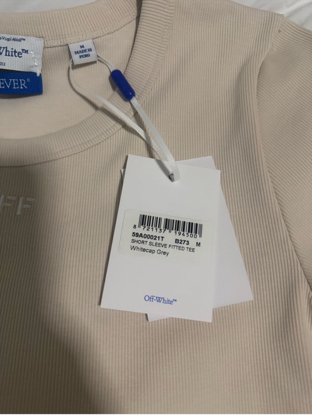 Off-White Cream Ribbed Short Sleeve Ribbed Tee - Picture 6 of 7